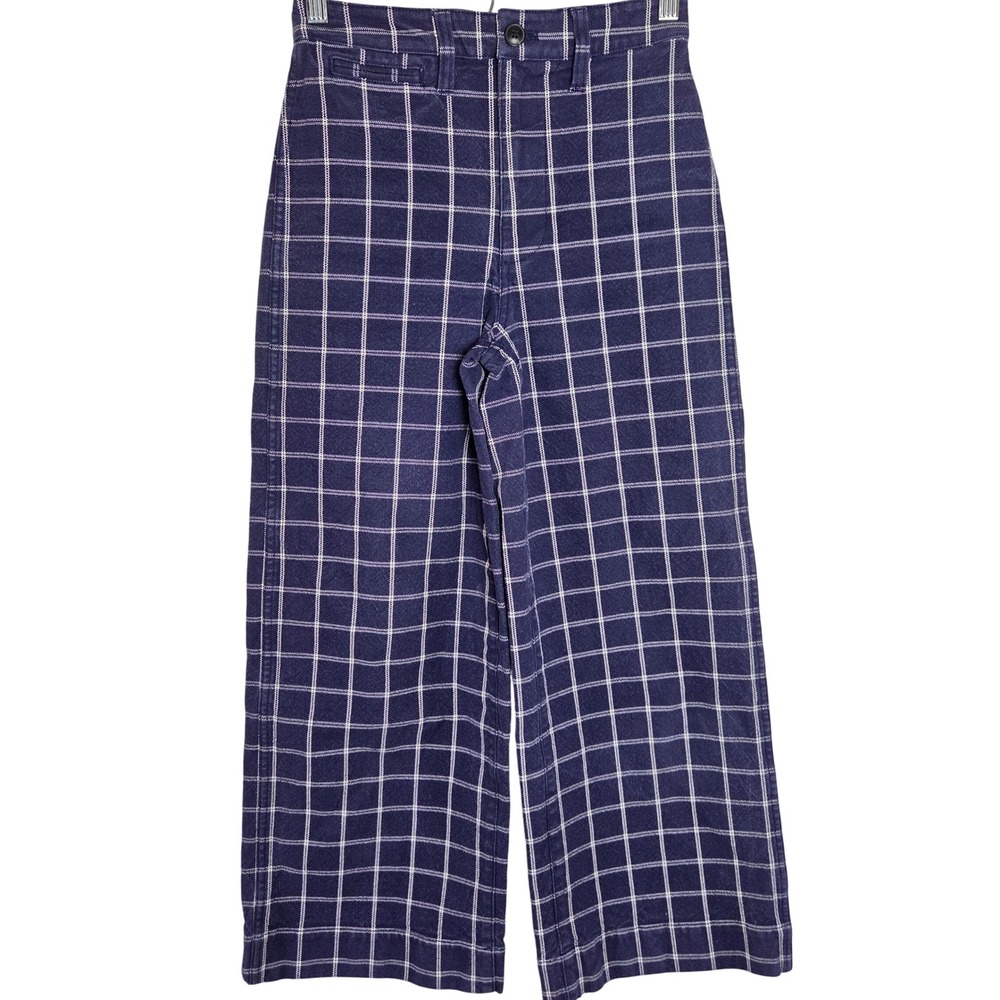Madewell Size 24 Blue Windowpane Plaid High Rise Wide Leg Crop Pants